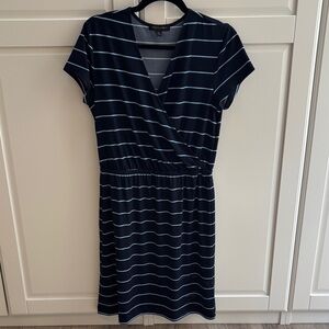 Banana Republic Navy and White Striped Midi Dress
